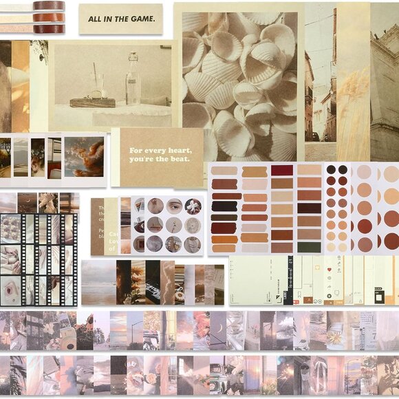 New 114-Piece Pack with Vintage Stickers & Washi Tape for Scrapbooking and Craft - Picture 6 of 9